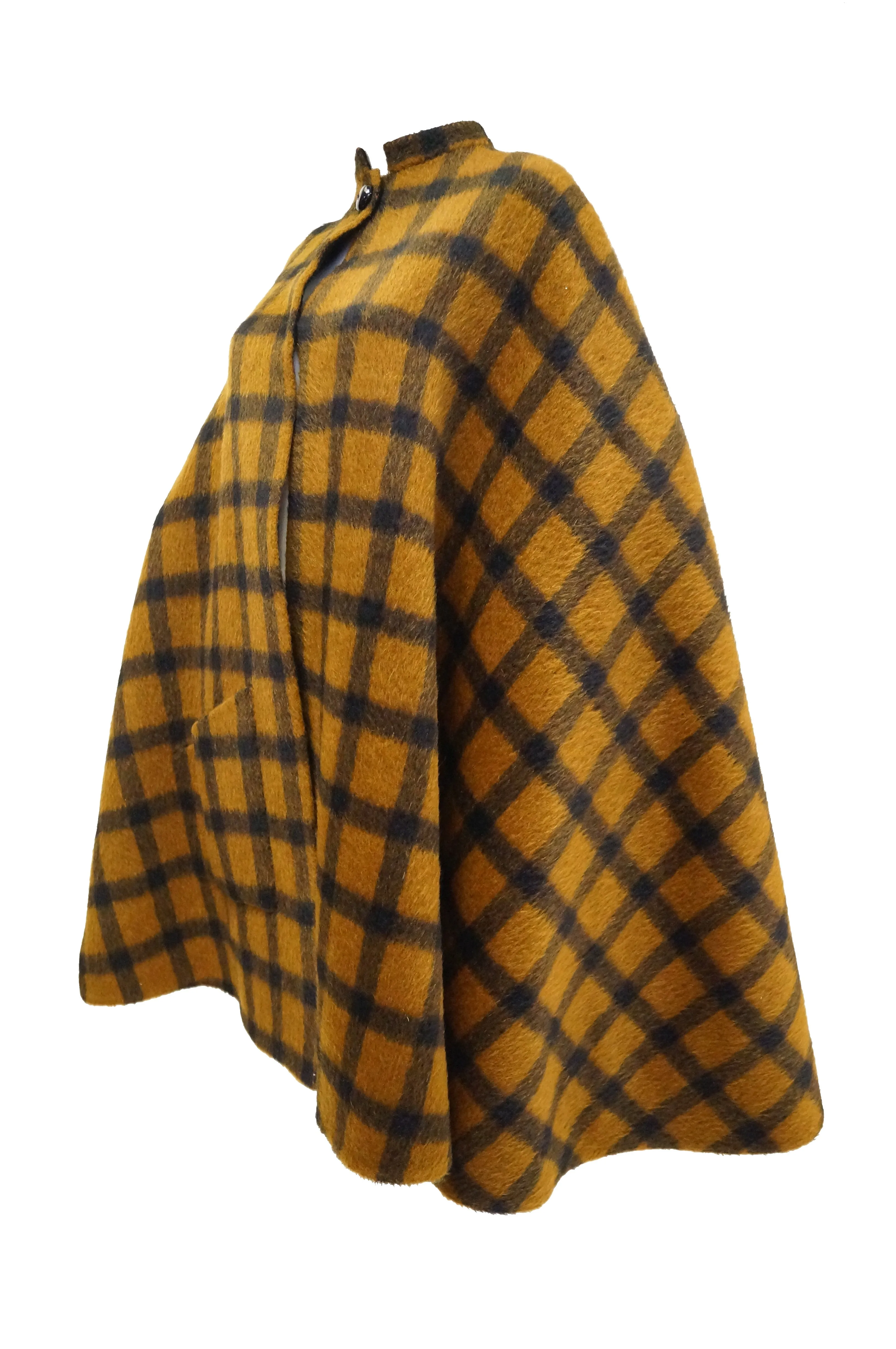 1970s Yves Saint Laurent Reversible Brown Plaid / Black Cape