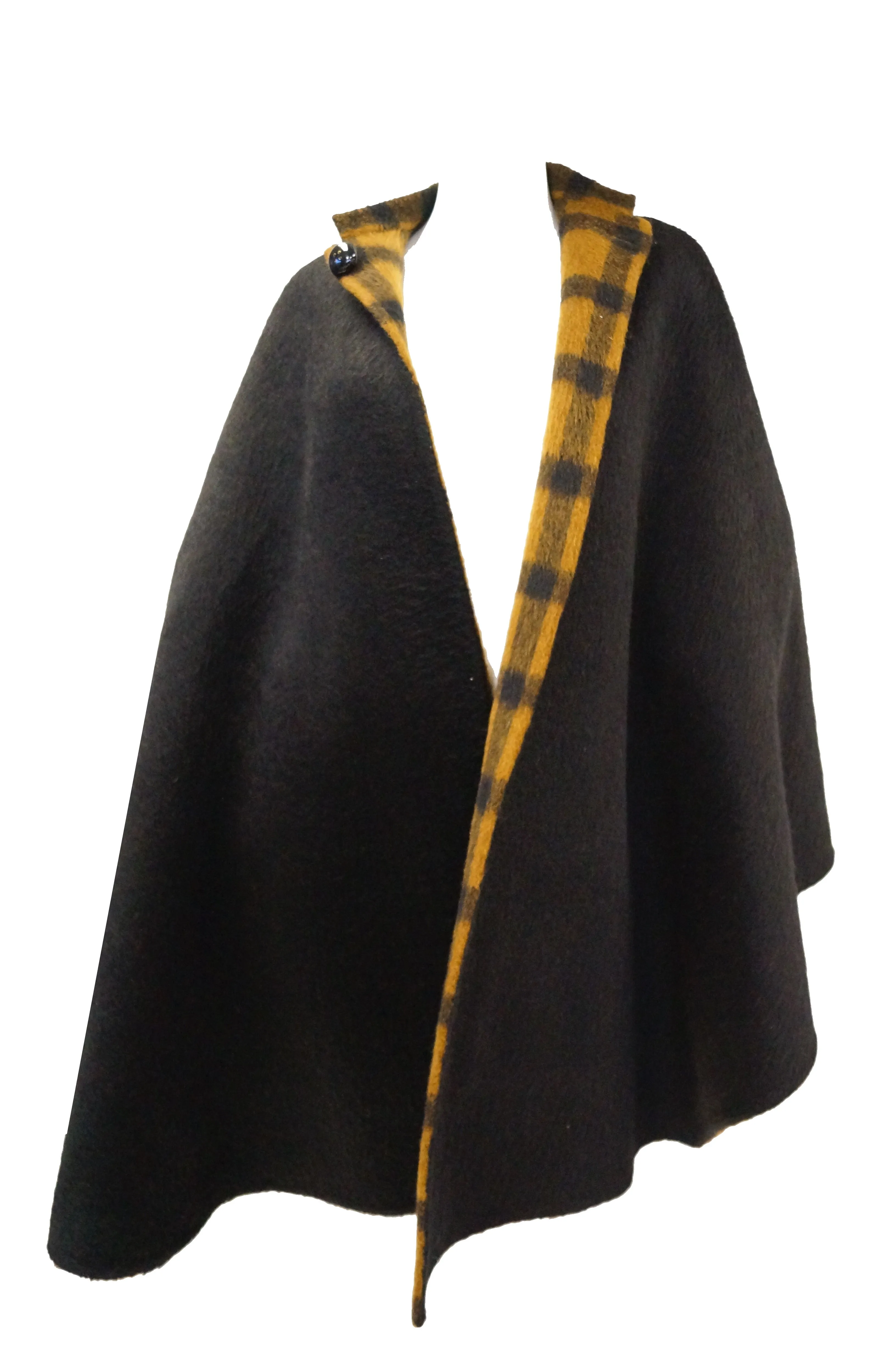 1970s Yves Saint Laurent Reversible Brown Plaid / Black Cape