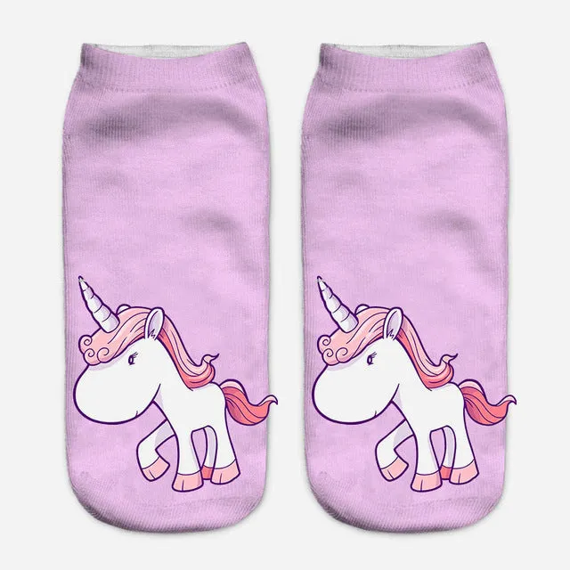 2017 Harajuku 3D Print Unicorn Socks Women Kawaii Ankle Licorne Chaussette Femme Calcetines Mujer Cute Emoji Art Socks D072