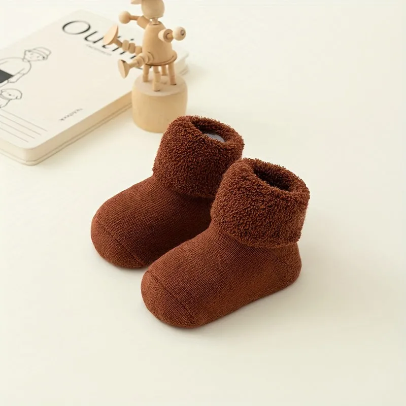 4 Pairs of Soft and Warm Baby Socks with Non-Slip Grips for Fall/Winter - Suitable for Infants 12 Months and Under