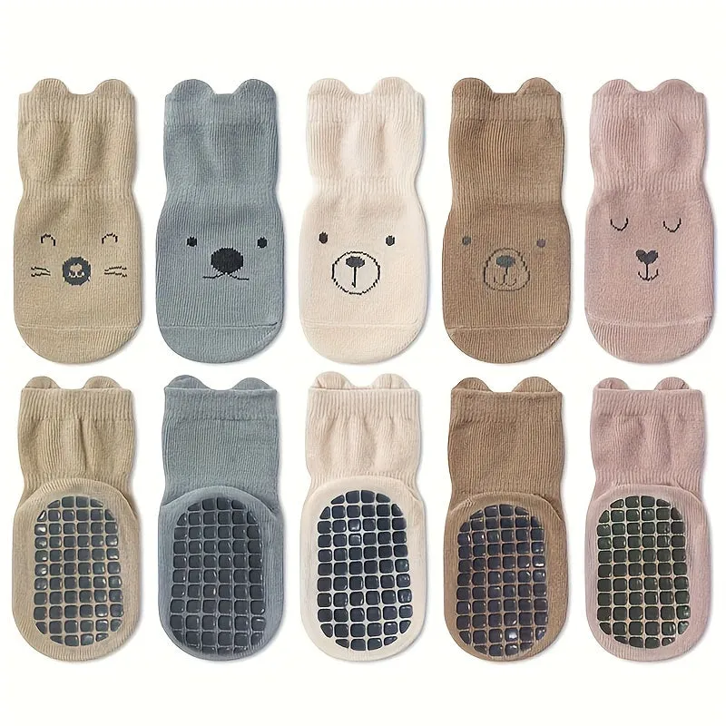 5 Pairs Baby Non-slip Floor Socks With Grips Anti-Slip Crew For Infants Toddlers Boys And Girls