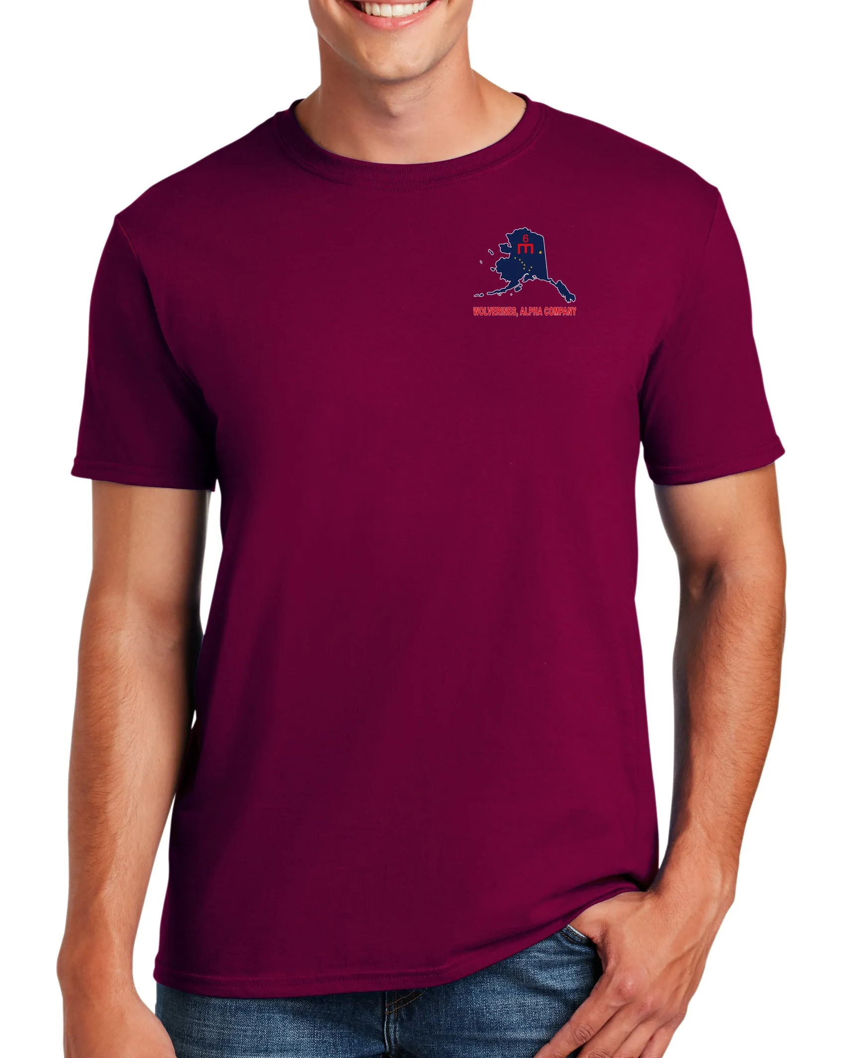 50-50 Blend Maroon Unisex PT Short Sleeve Shirt (Color Design). Approved for PT