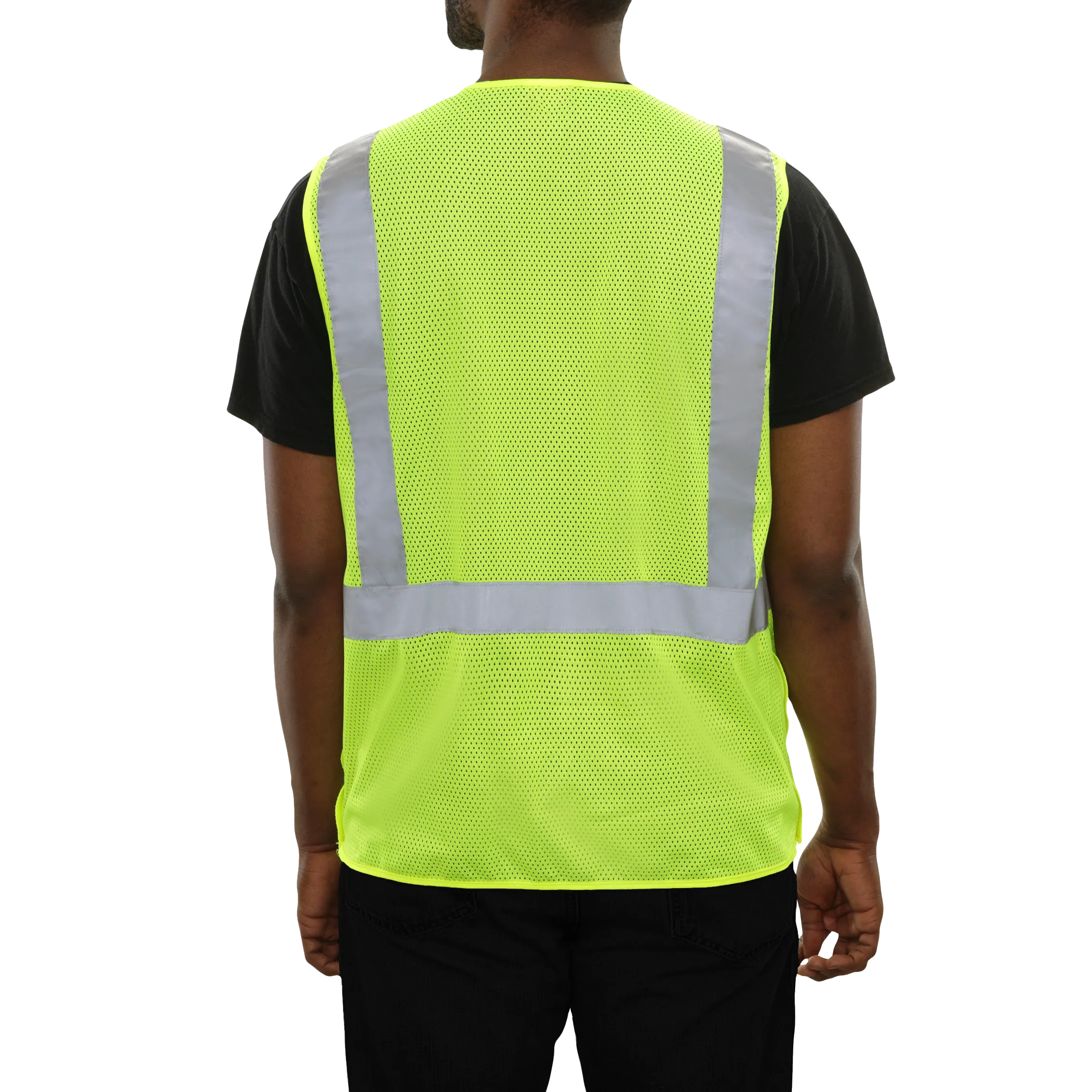 508STLM Safety Vest: Hi-Vis Vest: Clear ID Pocket: 5pt Breakaway: Lime Zip Mesh