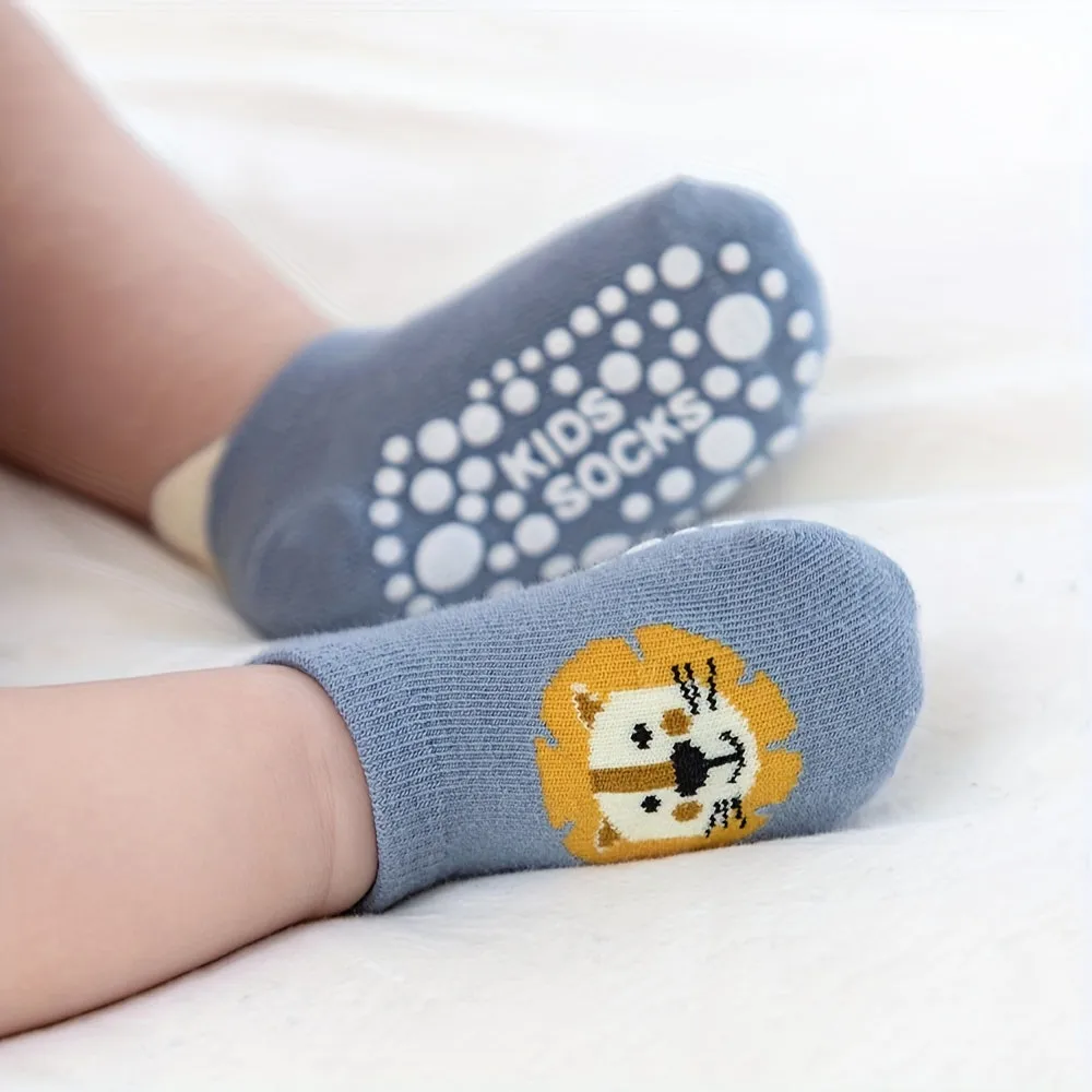 6 Pairs Of Girl's Adorable Animals Pattern Floor Socks With Non Slip Grains, Comfy Casual Soft & Elastic Socks For Kid's Outdoor Activities