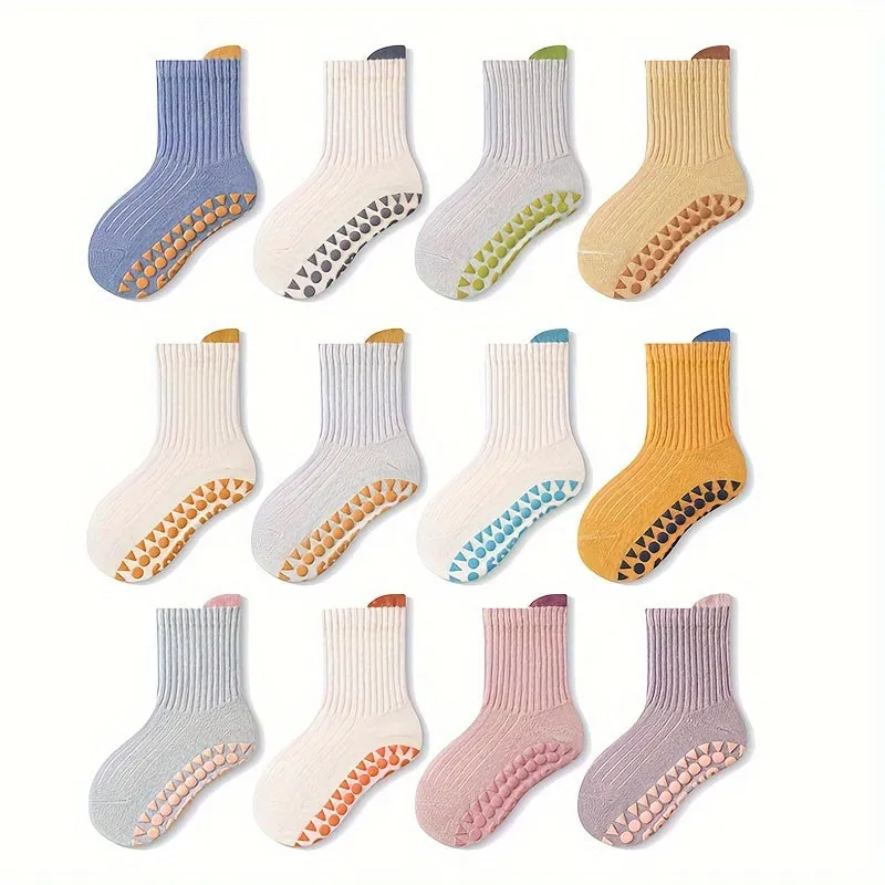 6 Pairs Of Kid's Cotton Fashion Cute Crew Socks, Comfy & Breathable Soft & Elastic Non-slip Floor Socks For All Seasons Wearing