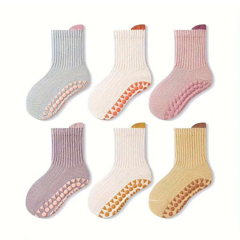 6 Pairs Of Kid's Cotton Fashion Cute Crew Socks, Comfy & Breathable Soft & Elastic Non-slip Floor Socks For All Seasons Wearing