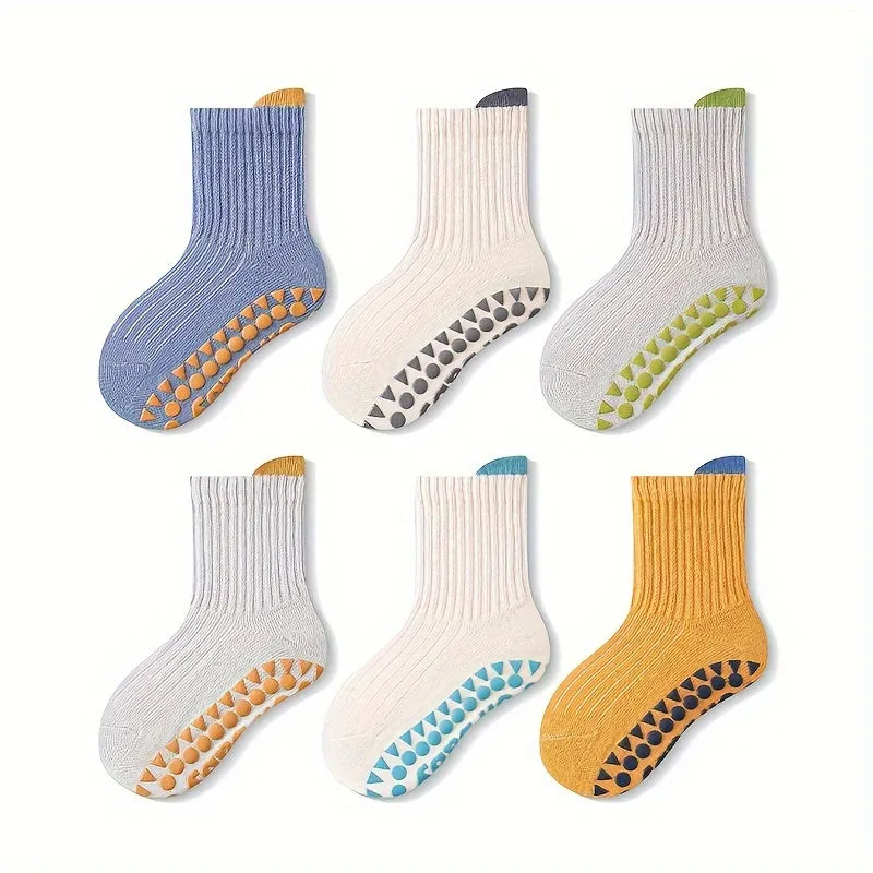 6 Pairs Of Kid's Cotton Fashion Cute Crew Socks, Comfy & Breathable Soft & Elastic Non-slip Floor Socks For All Seasons Wearing