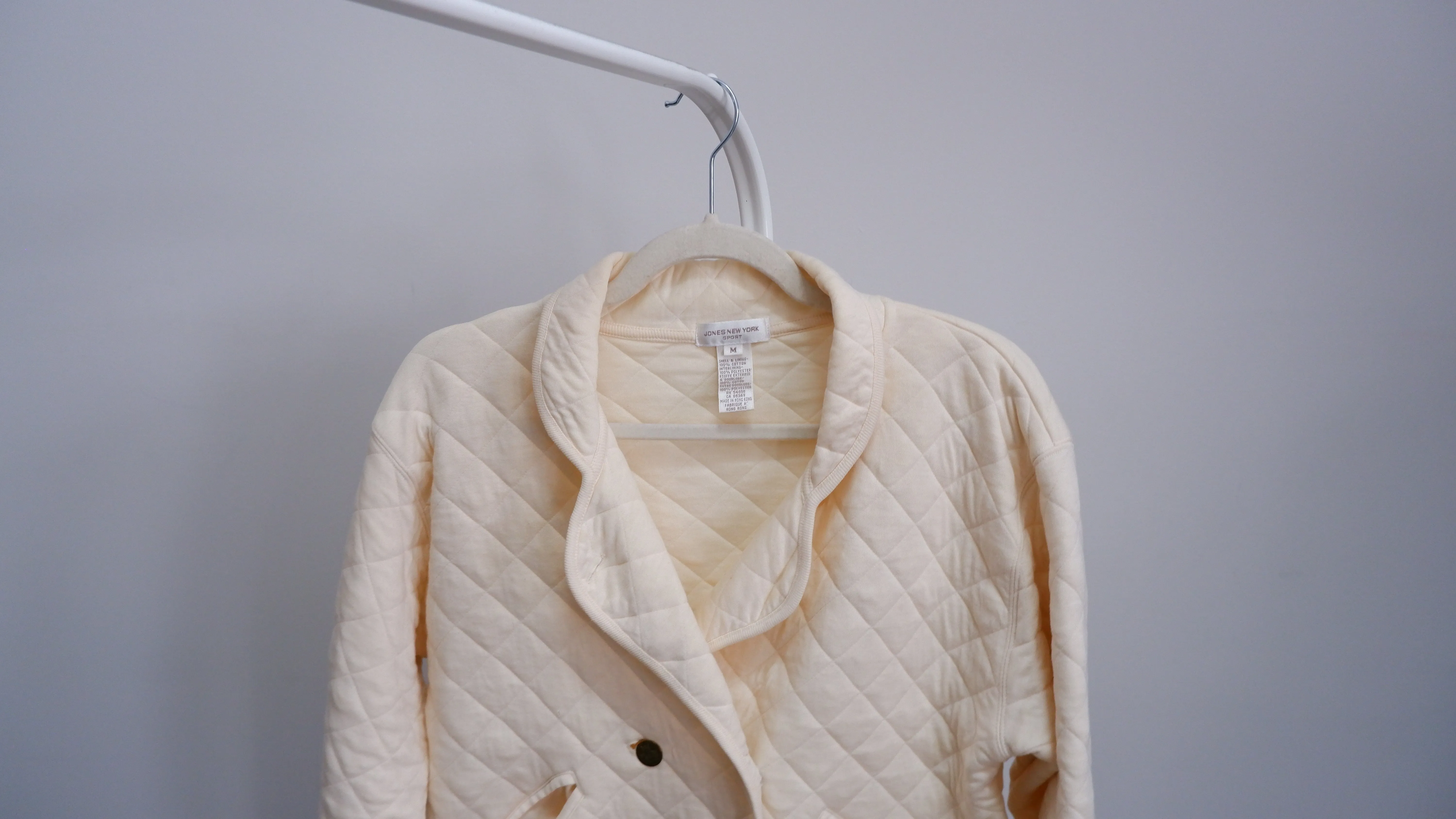 90s Cream Double Breasted Quilted Coat - M