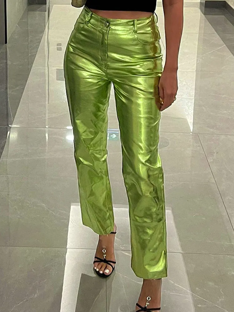 A&A Metallic Straight Leg High Waist Trousers