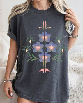 Abstract Violets Boho Comfort Colors T-Shirt, Women's Boho Distressed-Look Design, Folk Art Design T-Shirt