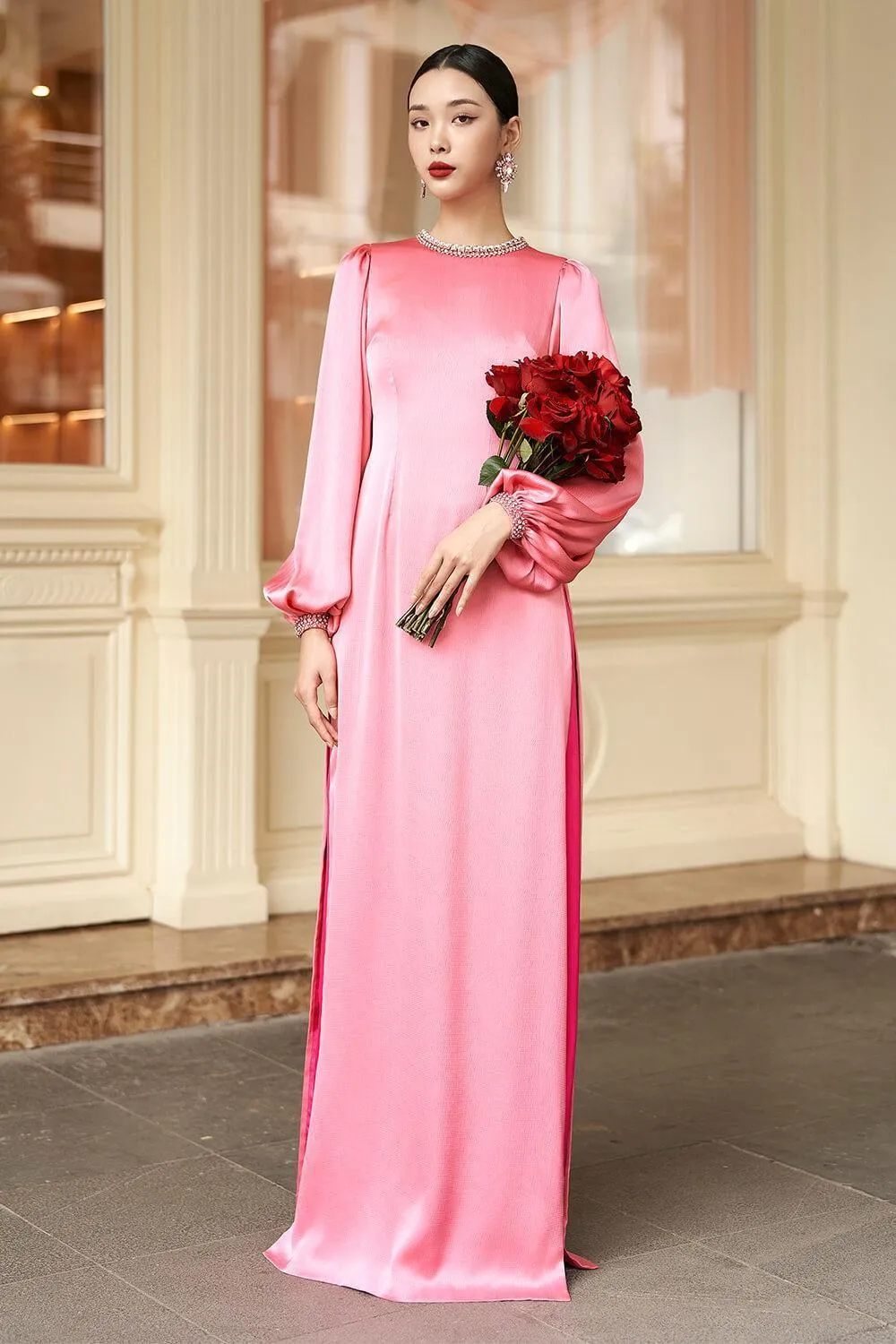 Agate Straight Wide Leg Silk Floor Length Pants