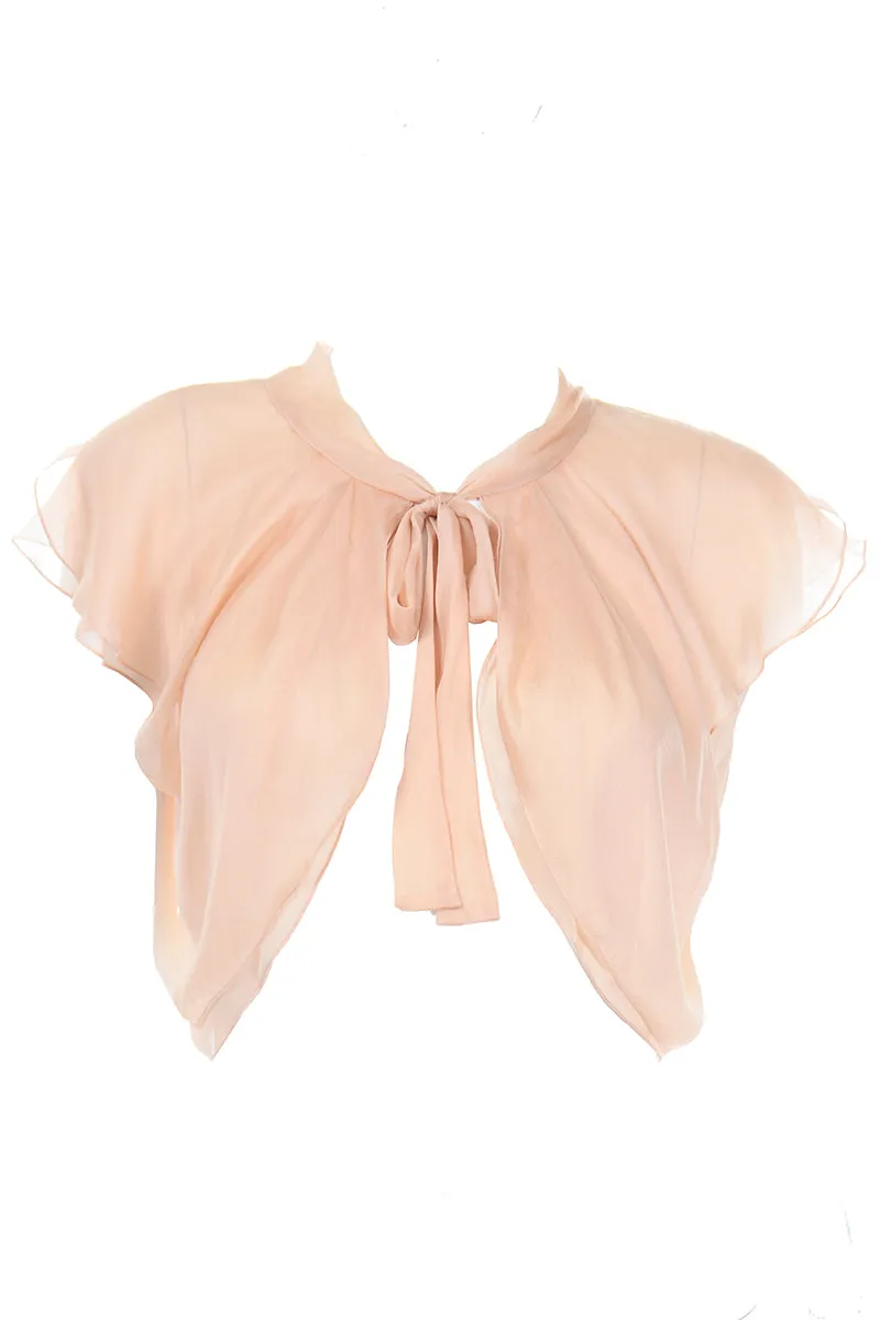 Alberta Ferretti Sheer Silkk Peach Bolero Top Open Front Blouse