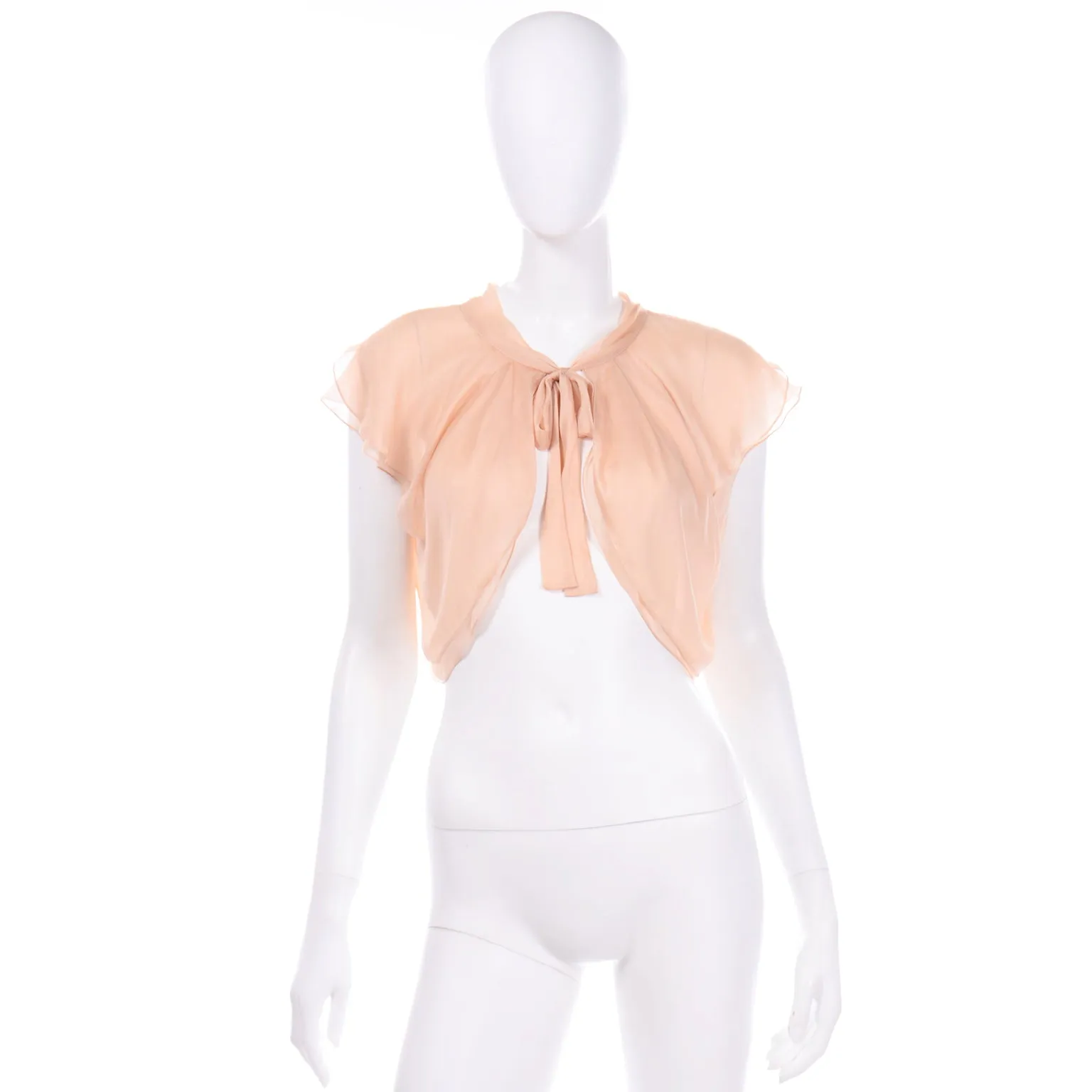 Alberta Ferretti Sheer Silkk Peach Bolero Top Open Front Blouse