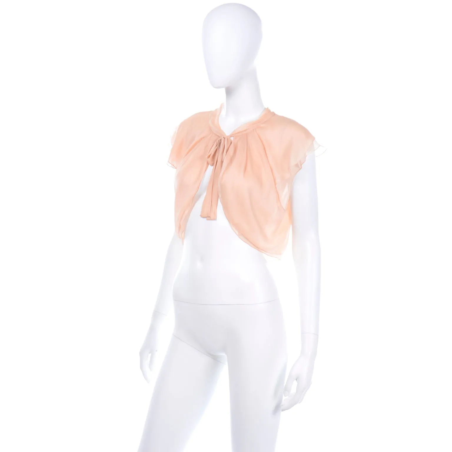 Alberta Ferretti Sheer Silkk Peach Bolero Top Open Front Blouse