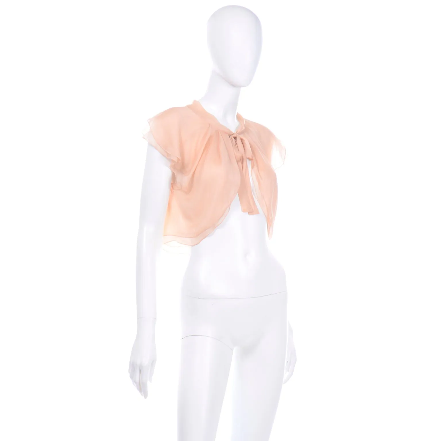 Alberta Ferretti Sheer Silkk Peach Bolero Top Open Front Blouse