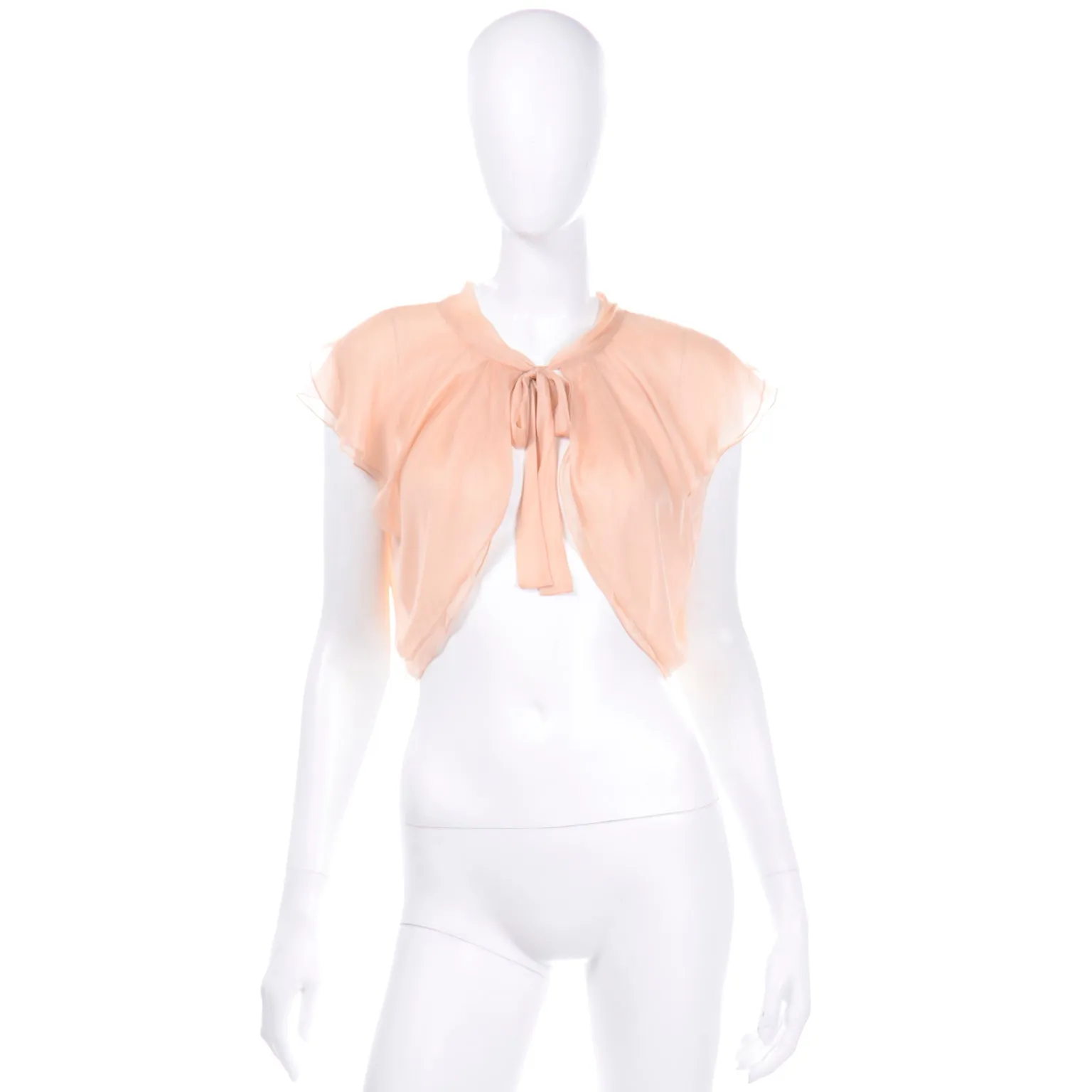 Alberta Ferretti Sheer Silkk Peach Bolero Top Open Front Blouse