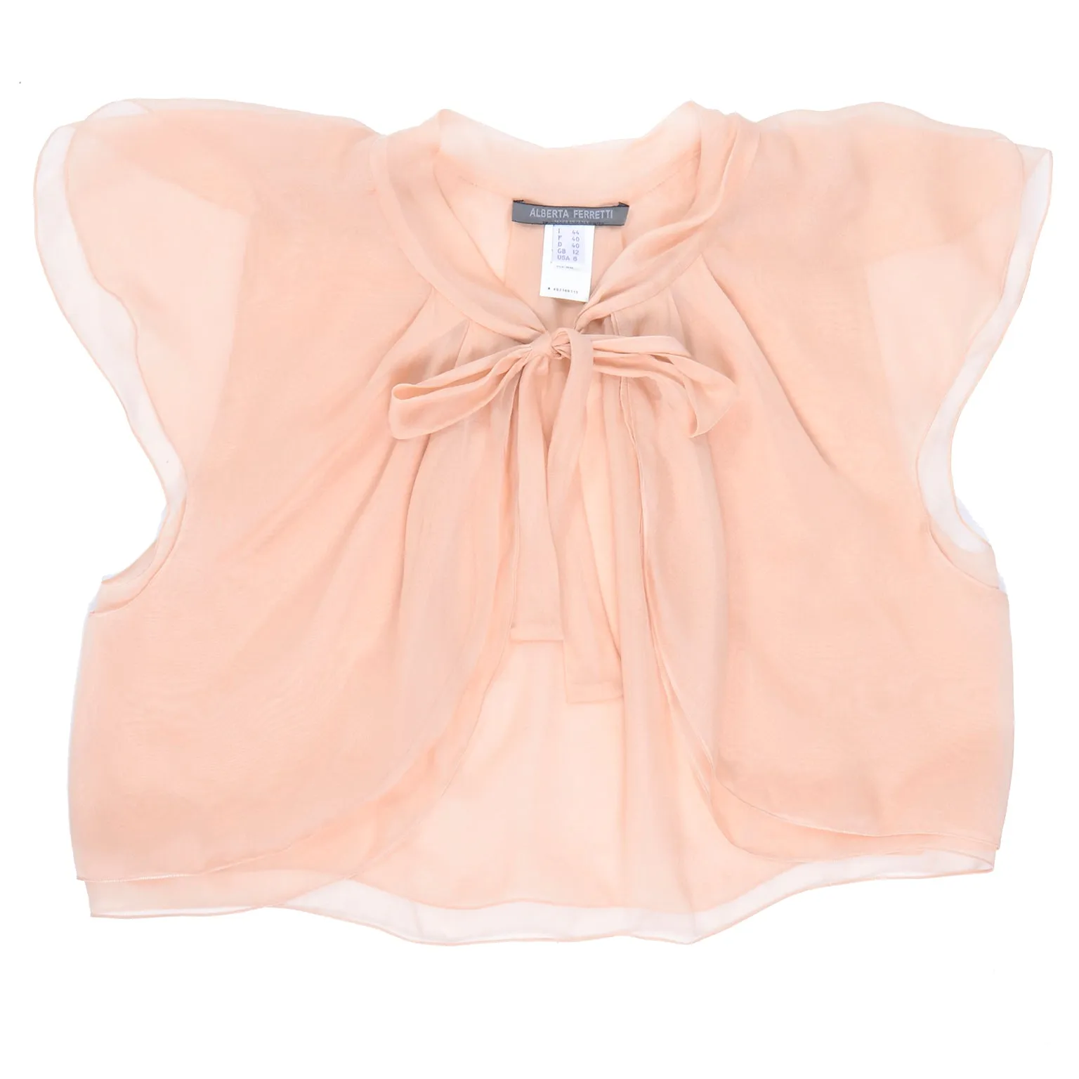 Alberta Ferretti Sheer Silkk Peach Bolero Top Open Front Blouse