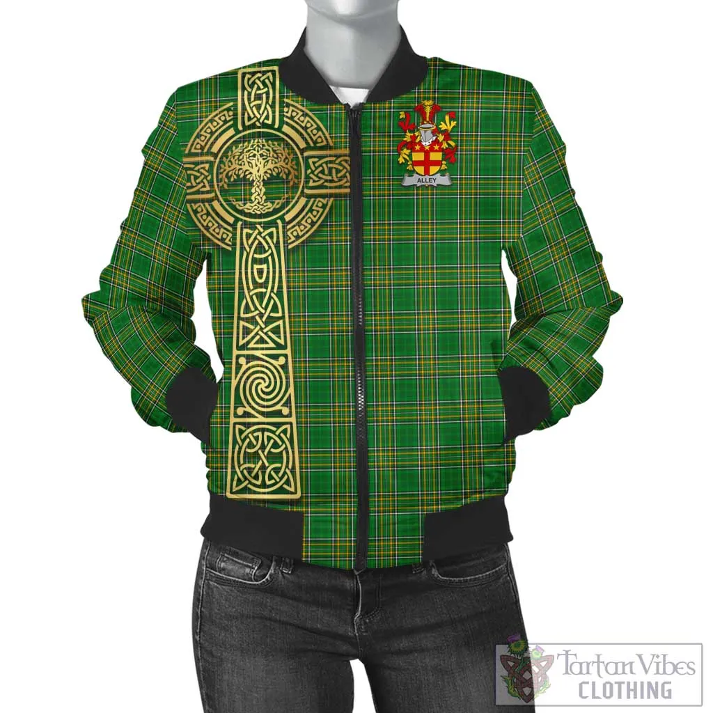 Alley Irish Clan Tartan Bomber Jacket with Coat of Arms Celtic Tree of Life Style