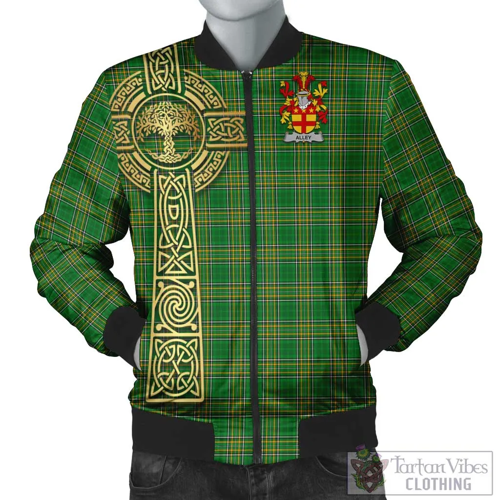 Alley Irish Clan Tartan Bomber Jacket with Coat of Arms Celtic Tree of Life Style