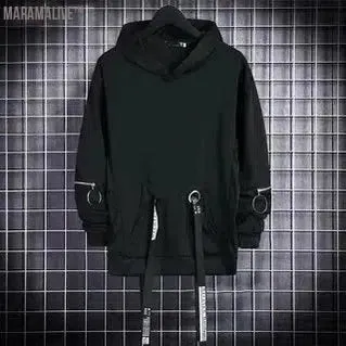 ARENS Black Men's Hoodies Goth Sweatshirt Hood Autumn Techwear Gothic Darkwear Hoodie Sweatshirts Streetwear Hip Hop Harajuku