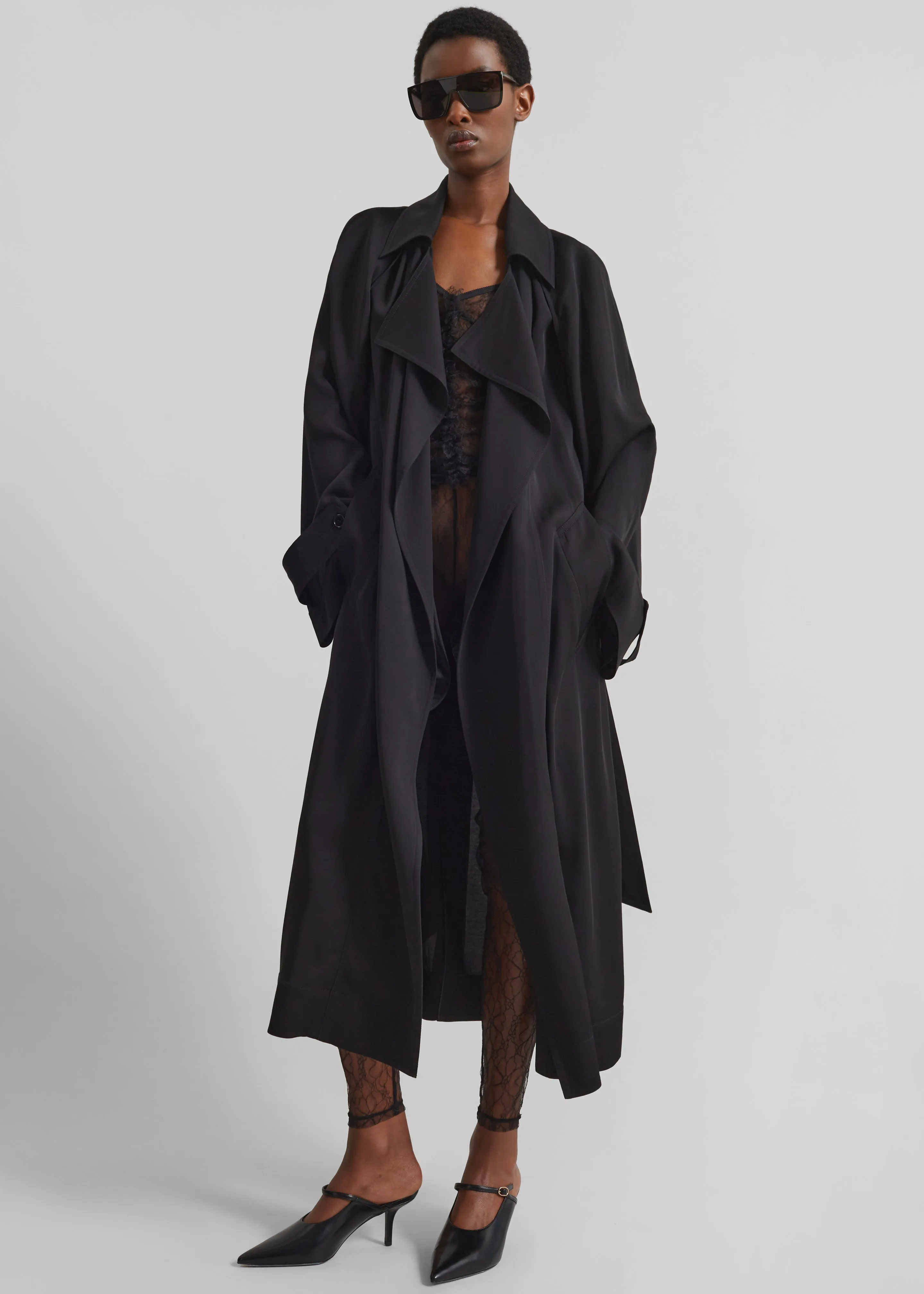 Astoria Cut-Out Raglan Sleeve Trench Coat - Black