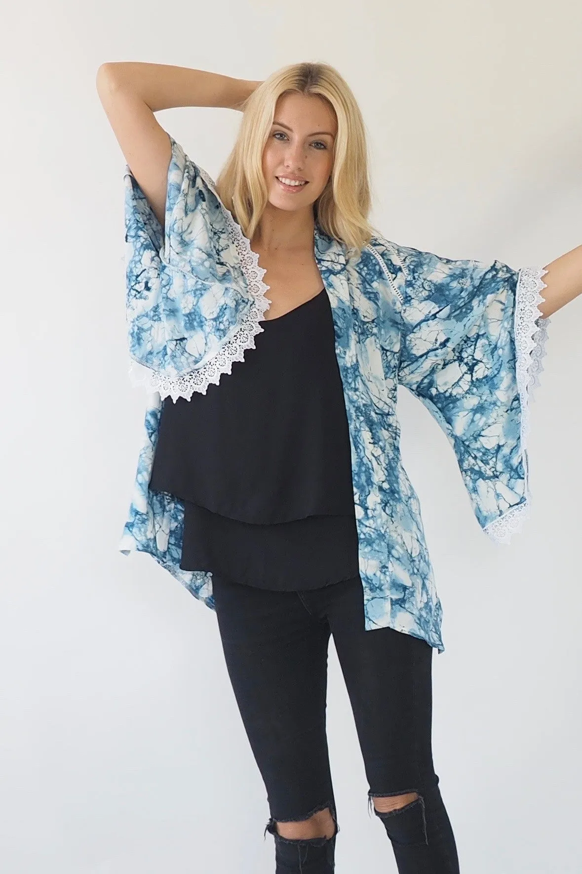 Atlantic Lace Trim Kimono - Boho Kimono - Sage Collective