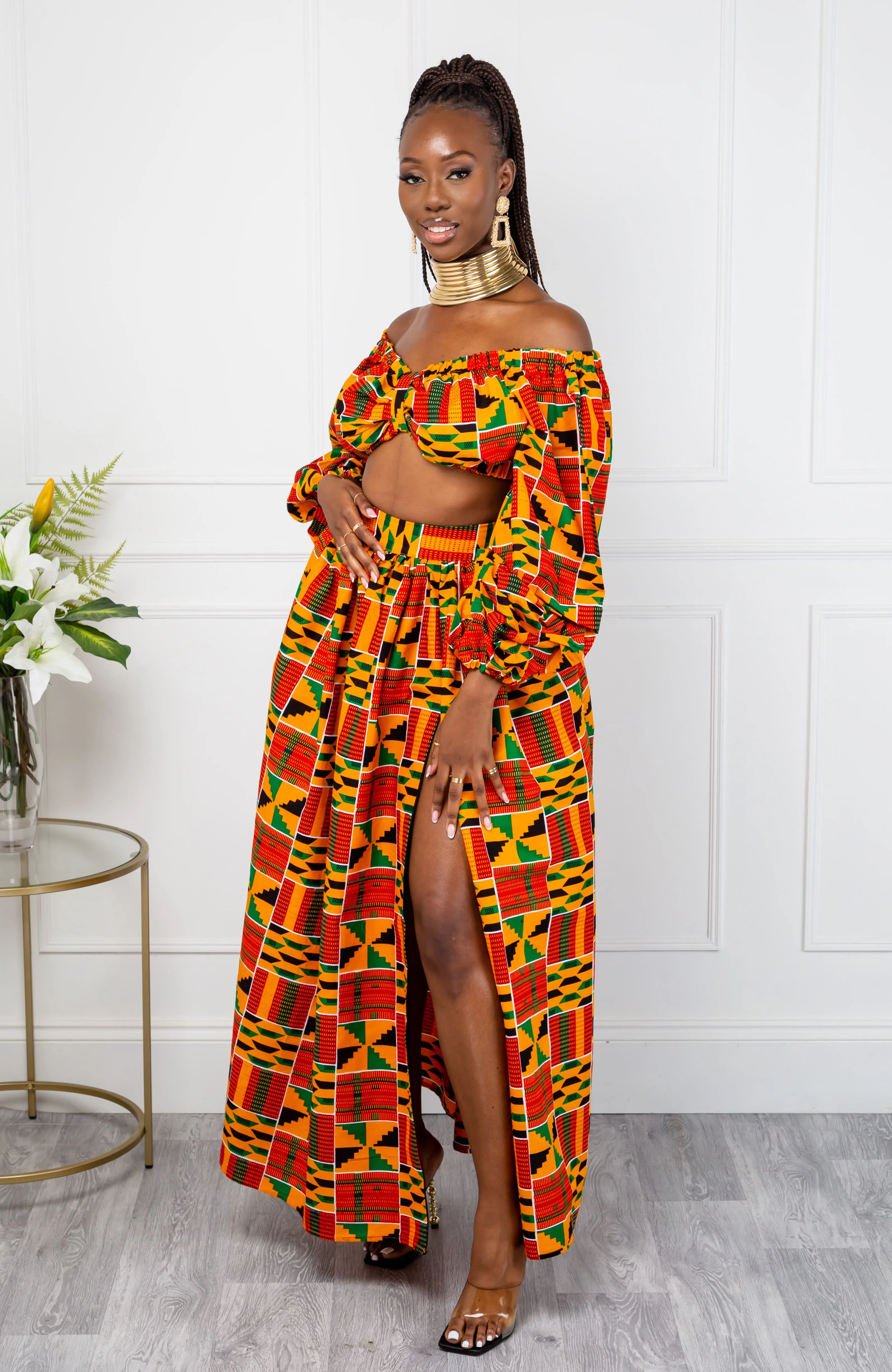 Authentic Kente African Print Maxi Skirt & Crop Top Set - KENYA