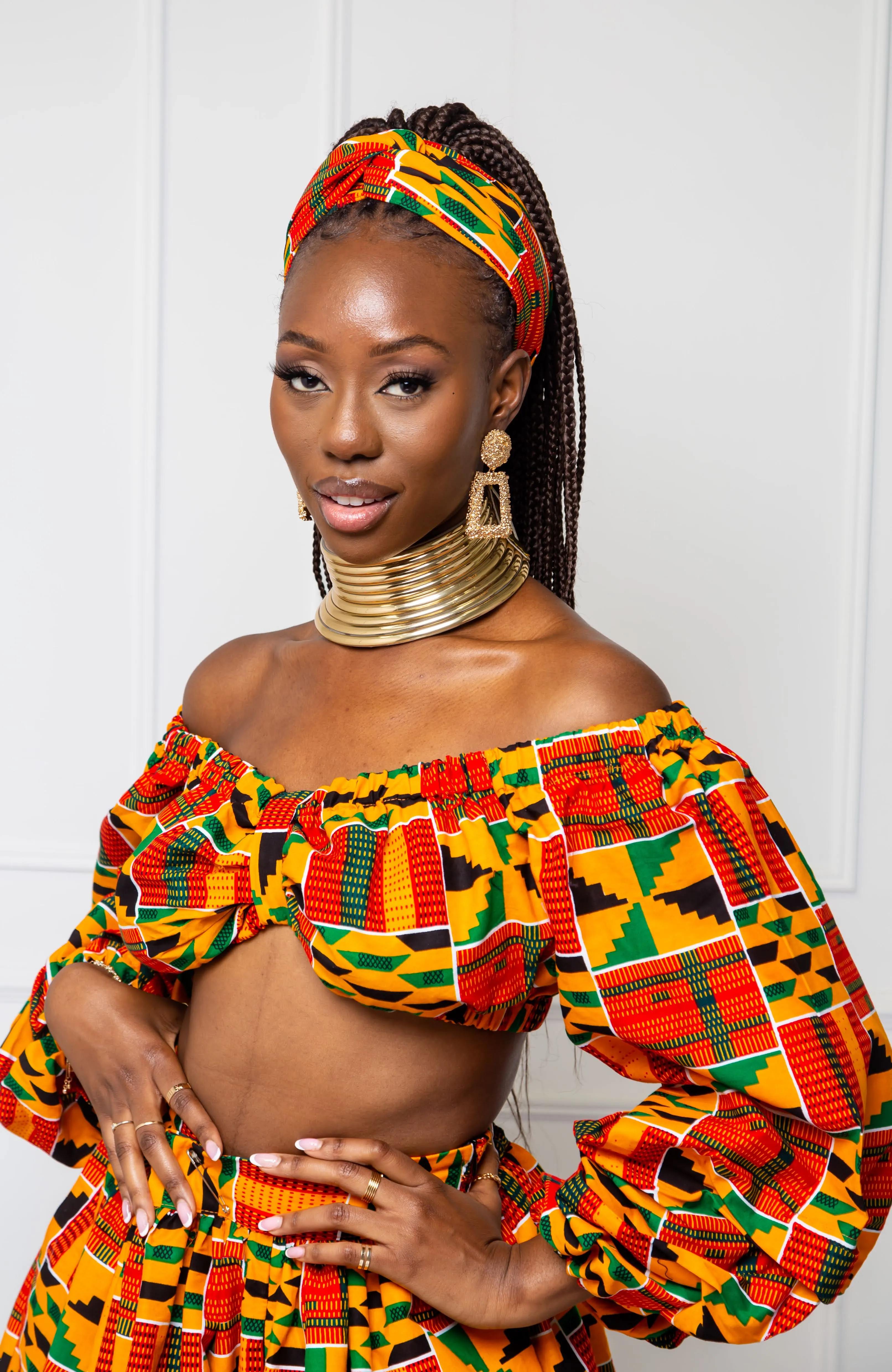 Authentic Kente African Print Maxi Skirt & Crop Top Set - KENYA