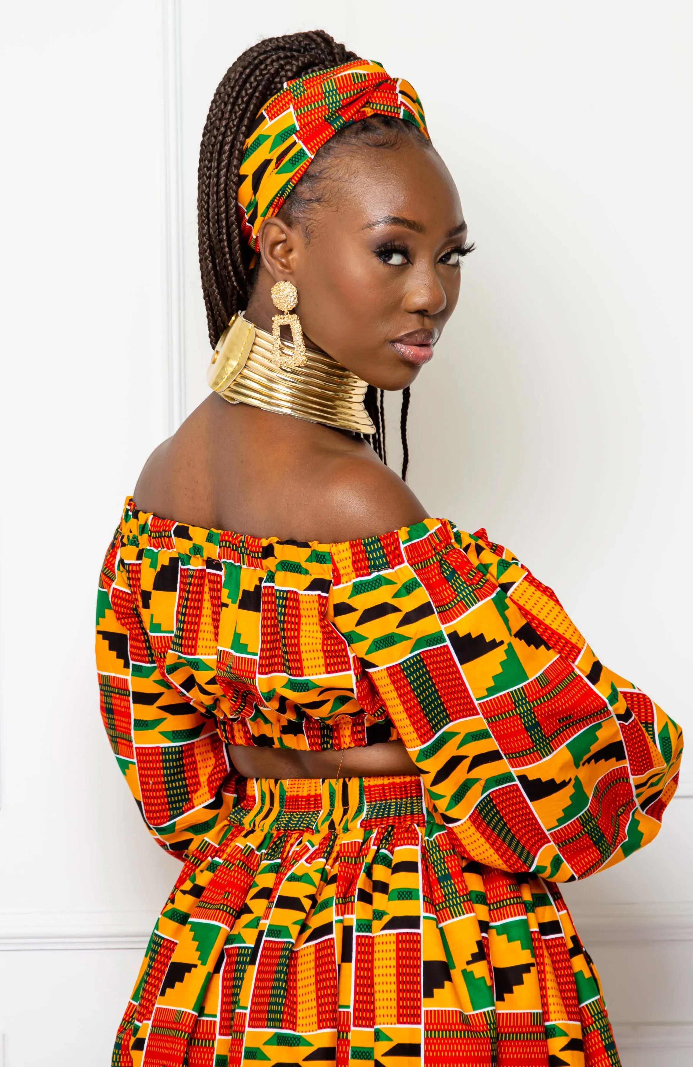 Authentic Kente African Print Maxi Skirt & Crop Top Set - KENYA