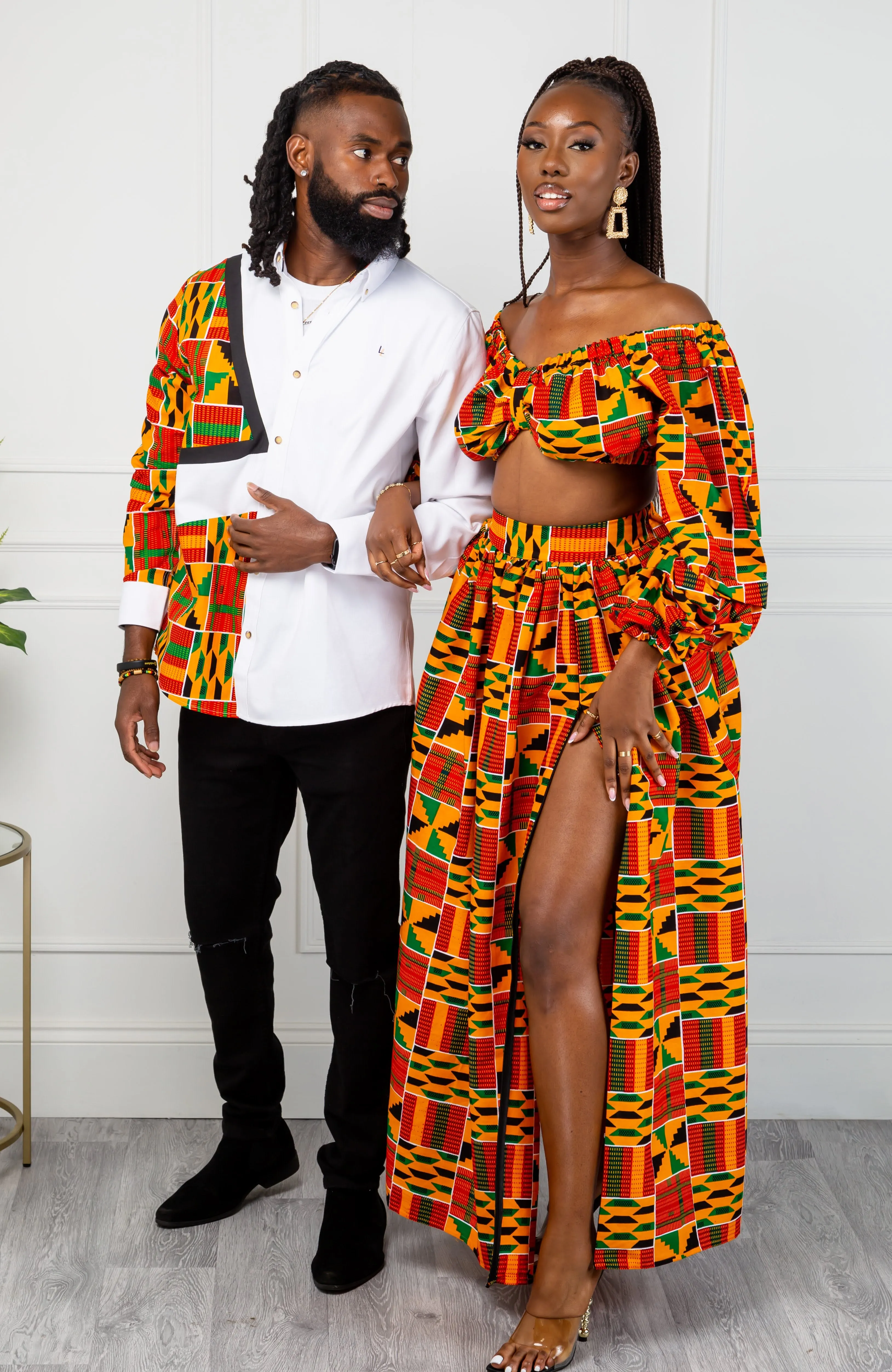 Authentic Kente African Print Maxi Skirt & Crop Top Set - KENYA