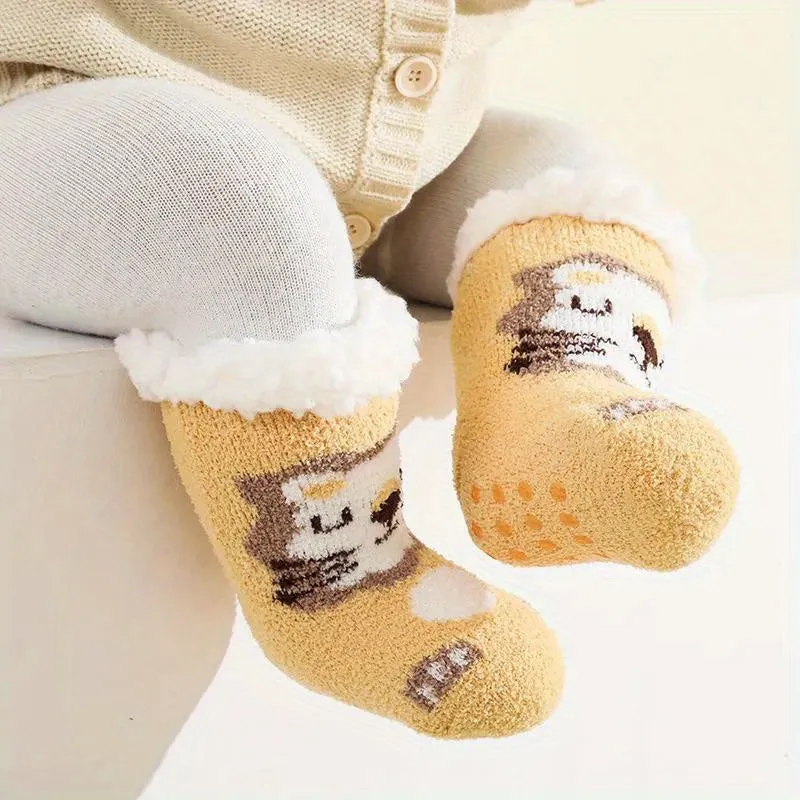 Baby Boy's Cute Winter Baby Cartoon Christmas Socks Thickened Warm Newborn Floor Socks Non-slip Children's Socks 0-2 Years