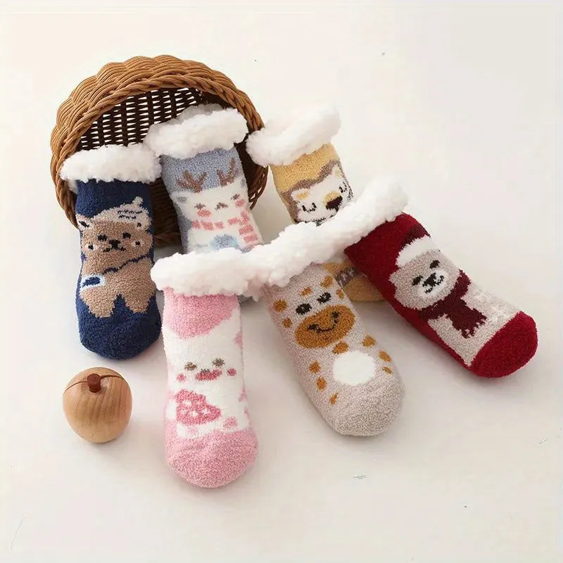 Baby Boy's Cute Winter Baby Cartoon Christmas Socks Thickened Warm Newborn Floor Socks Non-slip Children's Socks 0-2 Years