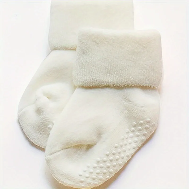 Baby Girl's Non-slip Winter Solid Color Plush Sleep Socks Thickened Warm Home Floor Socks