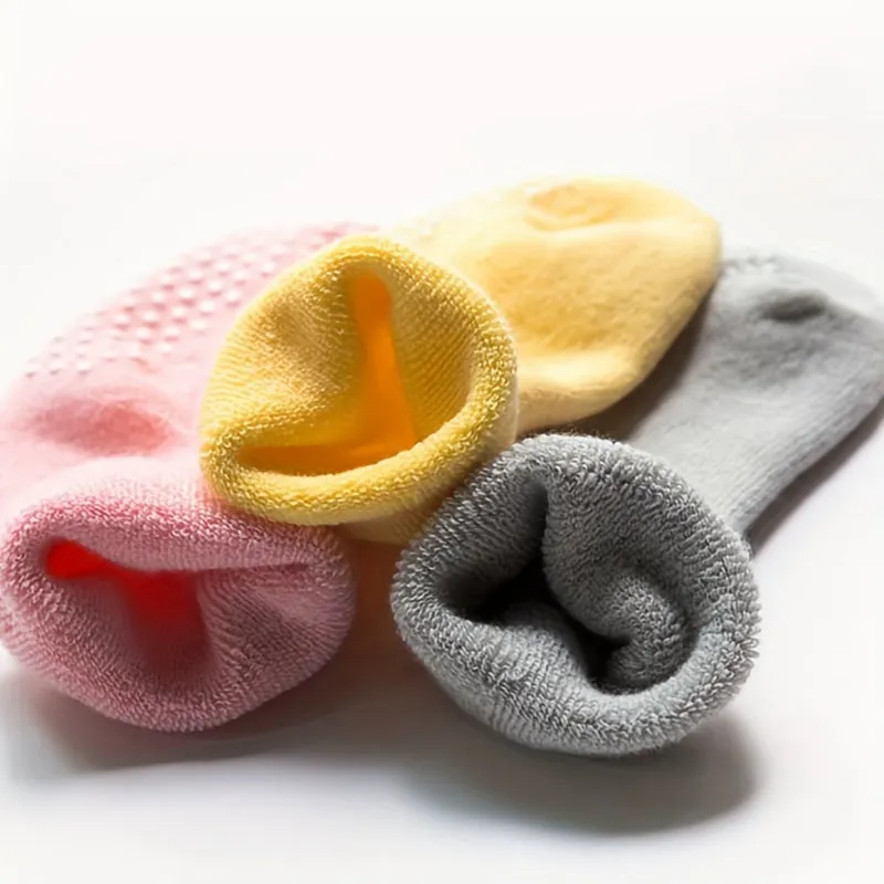 Baby Girl's Non-slip Winter Solid Color Plush Sleep Socks Thickened Warm Home Floor Socks