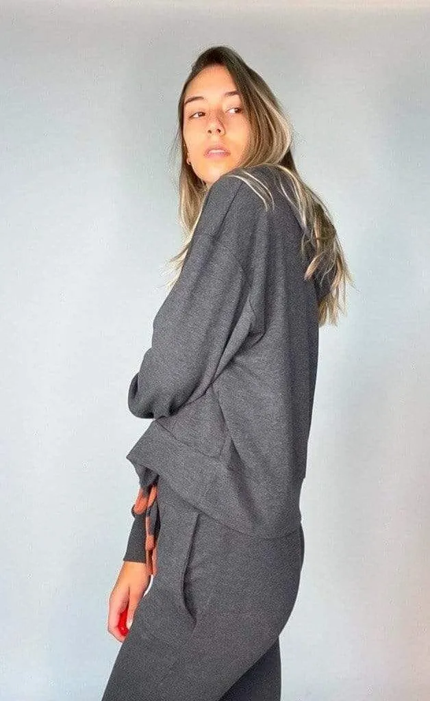 Bea Dyed Drawstring Cut Out Hoodie Charcoal