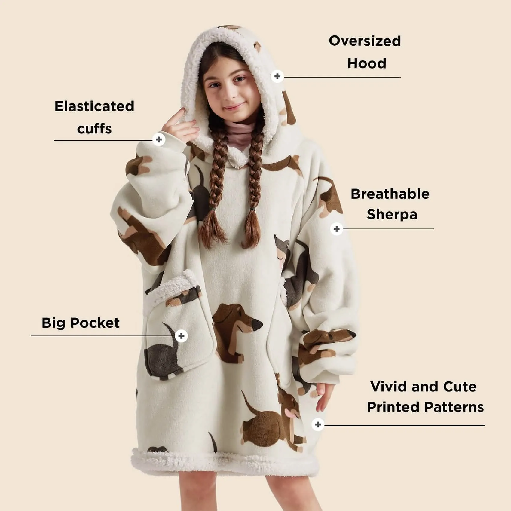 Bedsure Cute Printed Patterns Sherpa Blanket Hoodie Grey