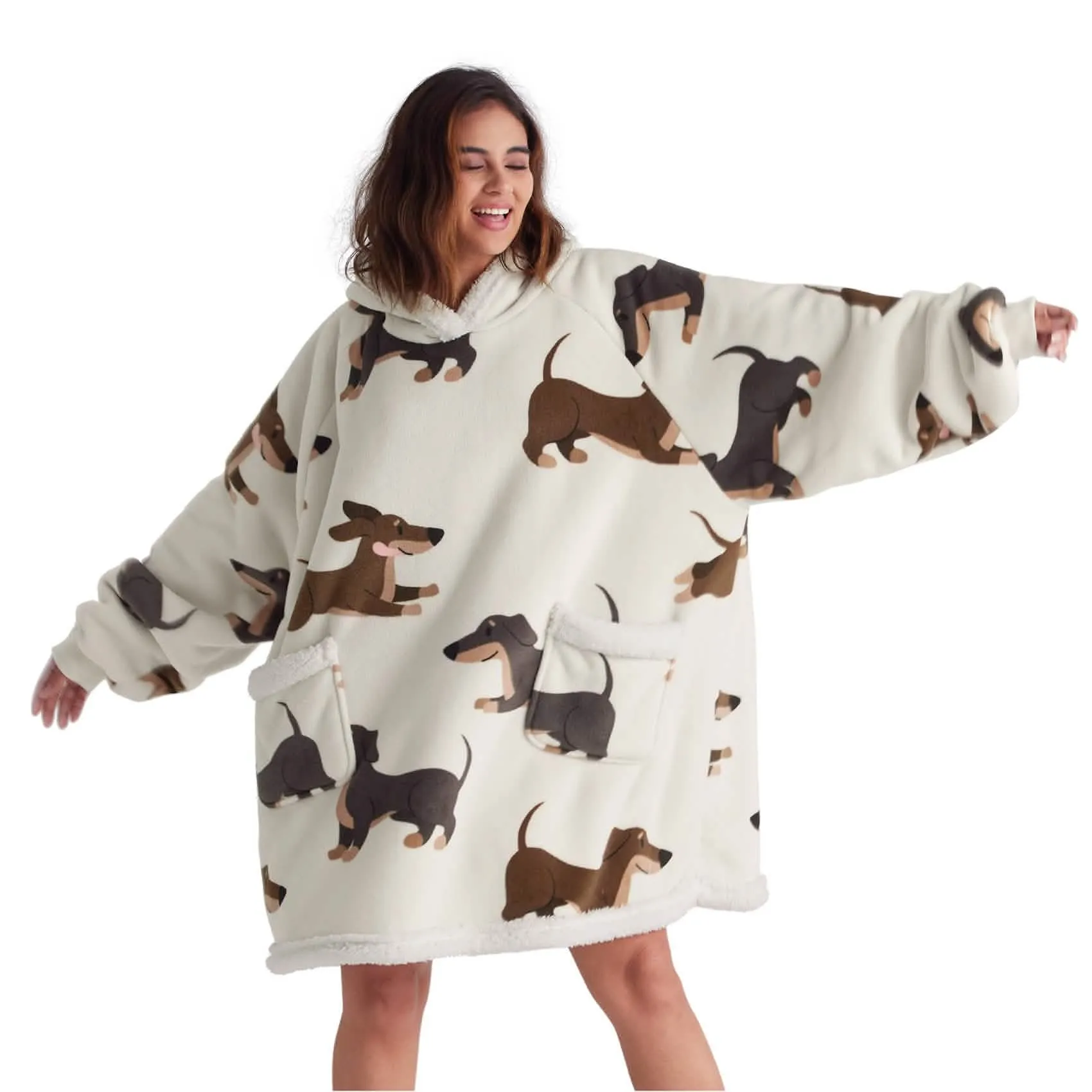 Bedsure Cute Printed Patterns Sherpa Blanket Hoodie Grey