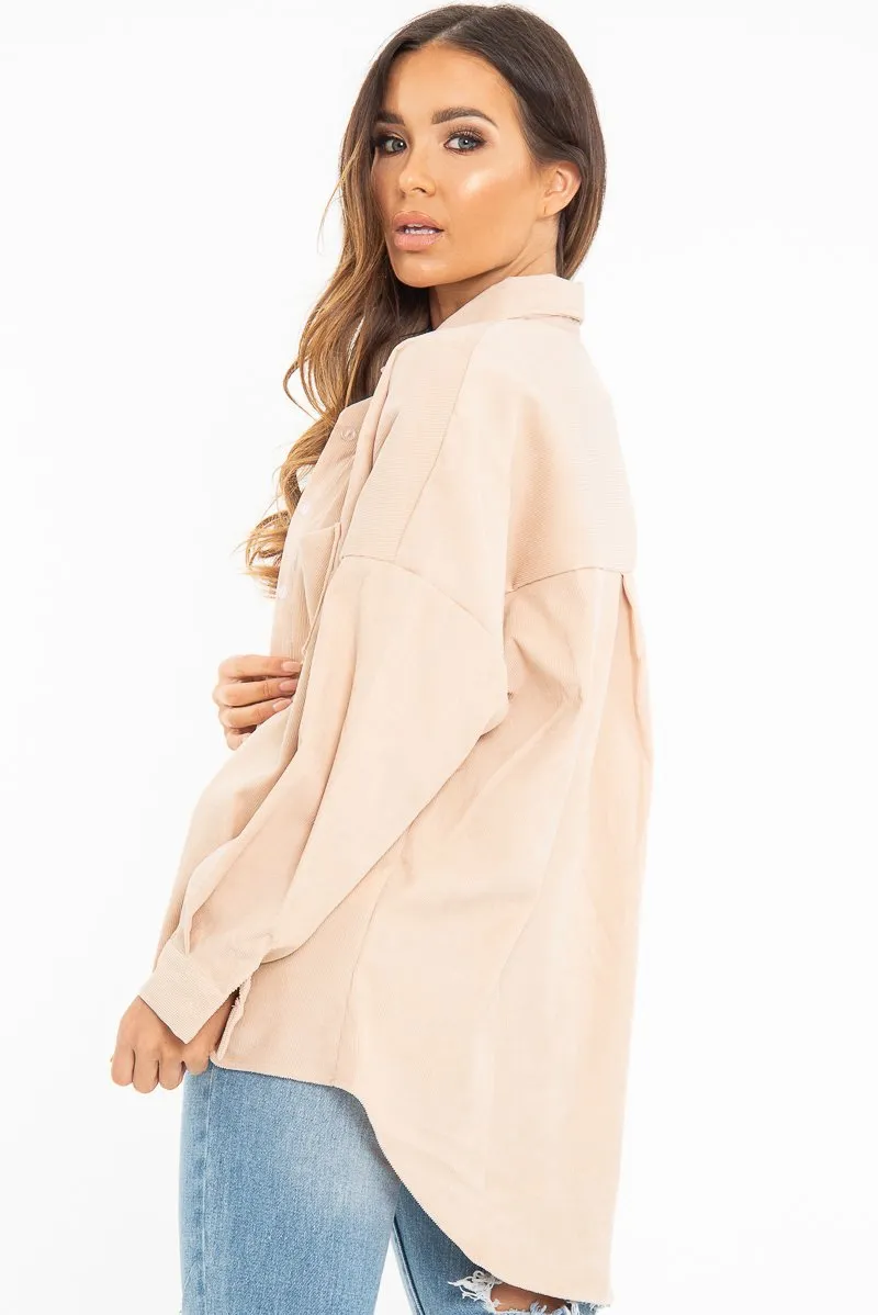 Beige Corduroy Button Front Oversized Shirt - Kyrah