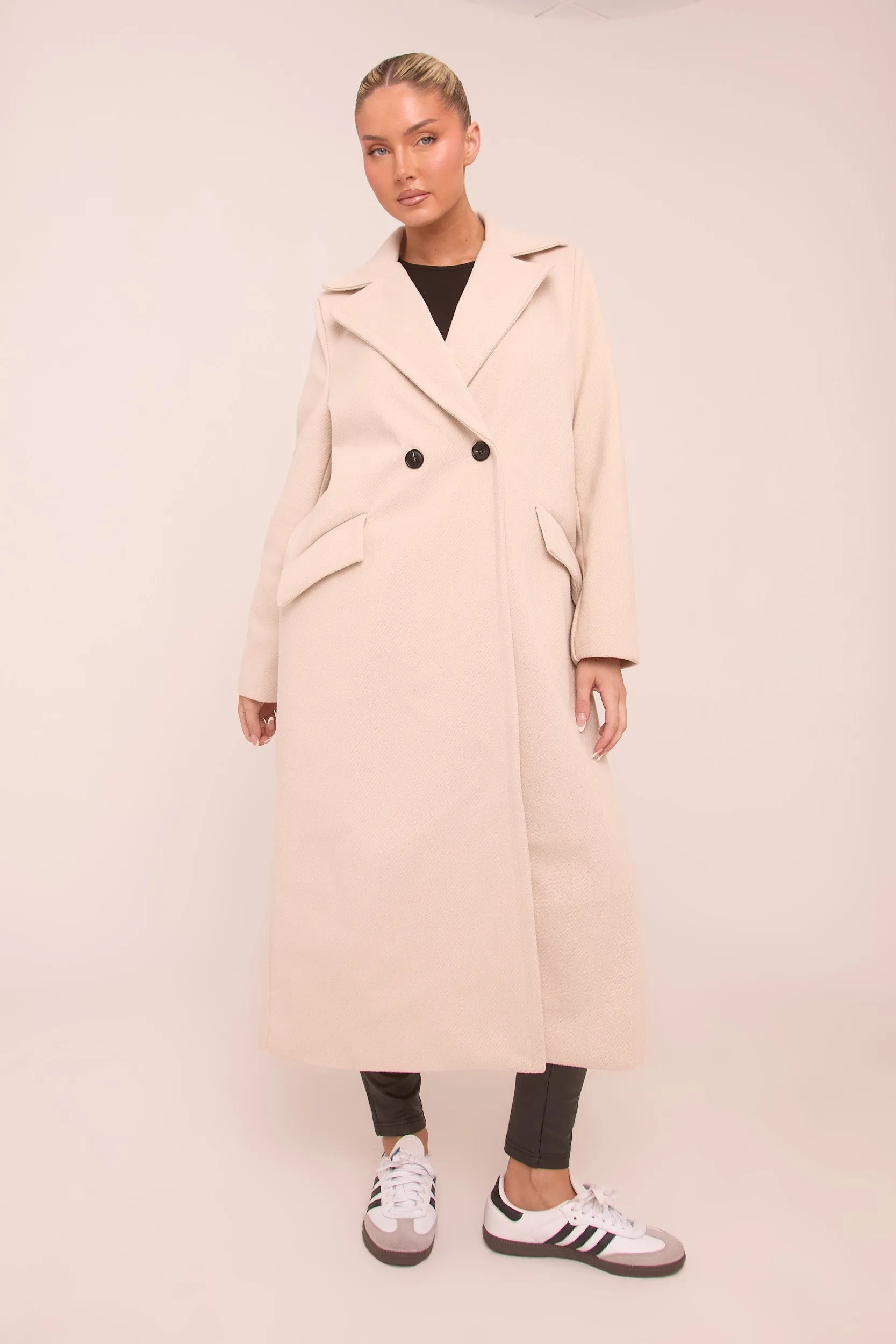 Beige Oversized Double Breasted Longline Coat - Blakely