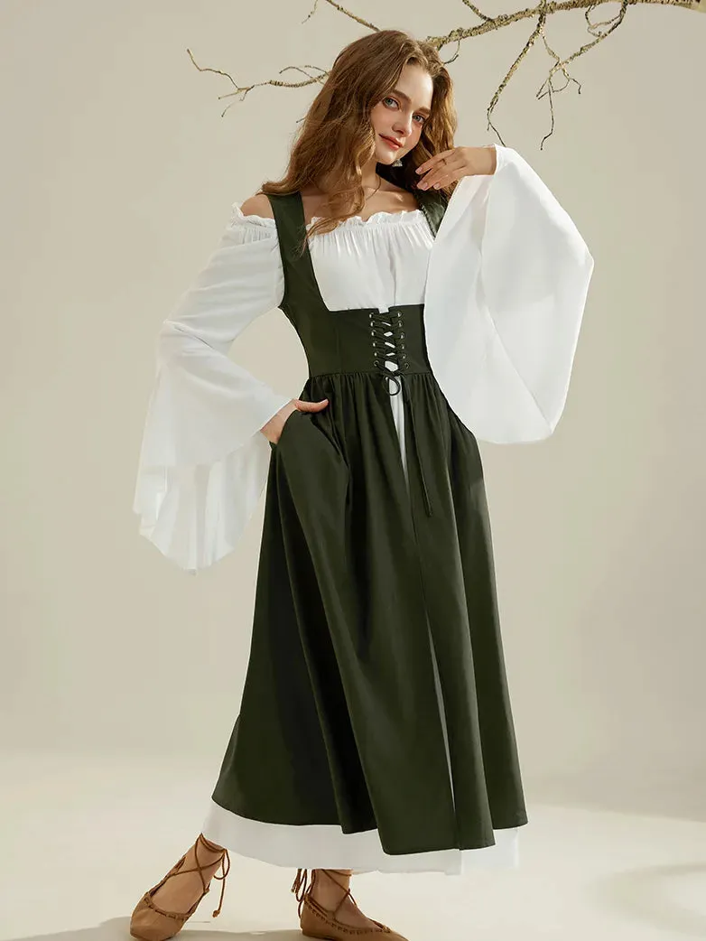 Bell Sleeve Off Shoulder Renaissance Costume Lace-up Vest