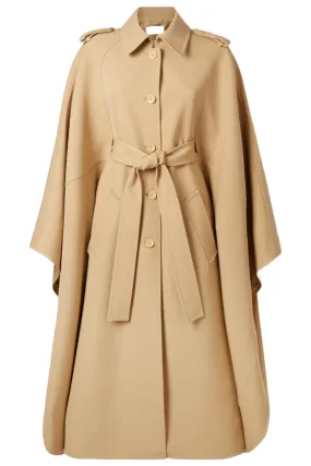 Belted Beige Cape-effect Wool Trench Coat