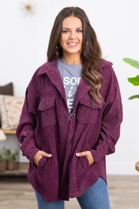 Berry Corduroy Boyfriend Fit Shacket