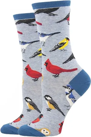 Bird Is The Word Women's Crew Socks Blue Heather