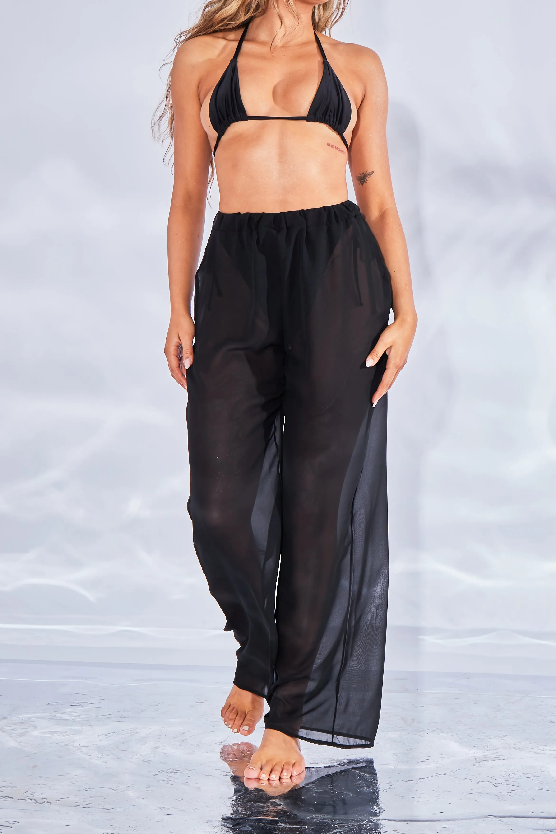 Black Chiffon Cover Up Trousers - Nicole