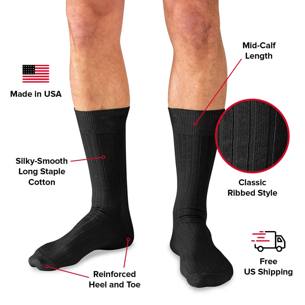 Black Cotton Mid Calf Dress Socks