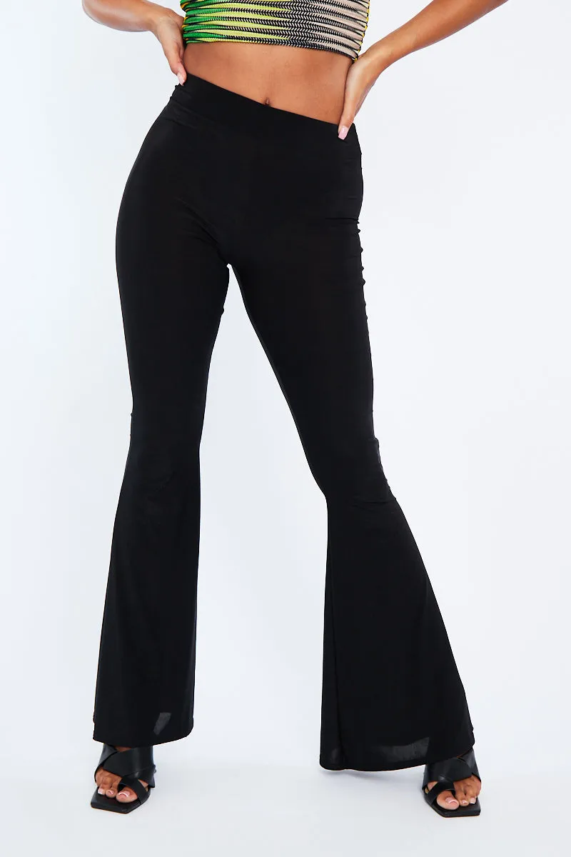 Black Flared Slinky Trousers - Teena