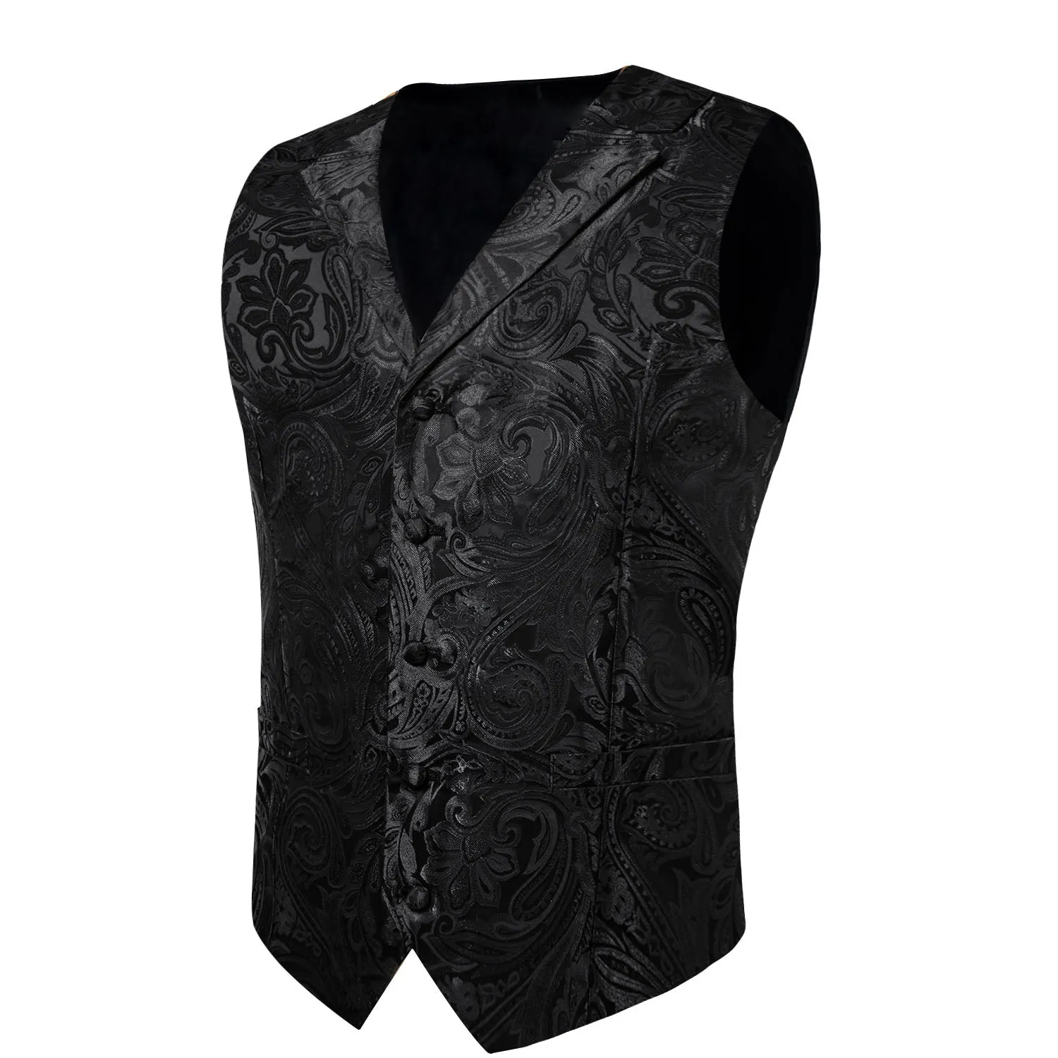 Black Paisley Men's Collar Vest Tie Hanky Cufflinks Set Waistcoat Suit Set