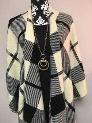 Black/ Tan Plaid Cape with Stitched Edge Cape