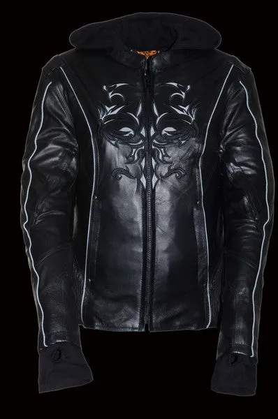 Black Tribal Eagle Embroidery leather jacket