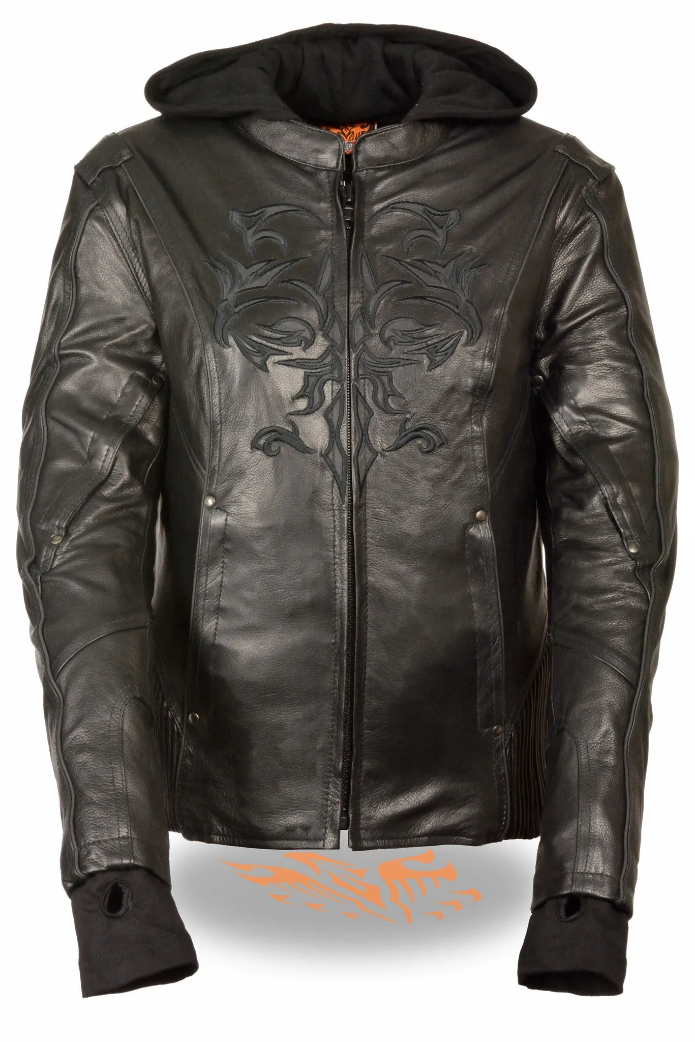 Black Tribal Eagle Embroidery leather jacket